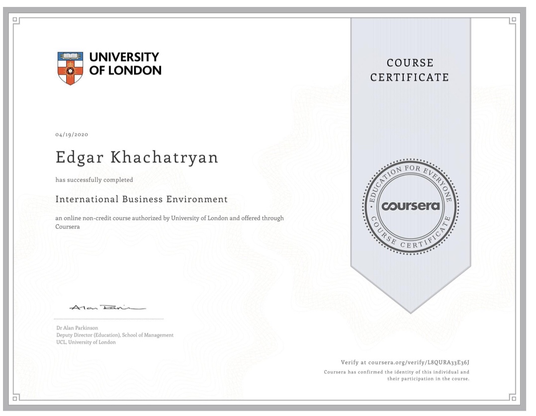 Certificate from University of London