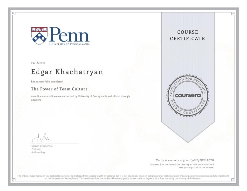 Certificate from Penn: Edgar Khachatryan | Edgar Khachatryan