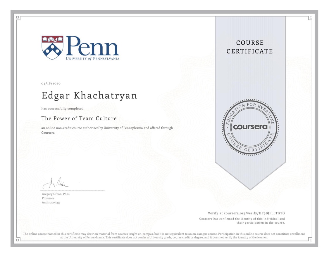 Certificate from Penn
