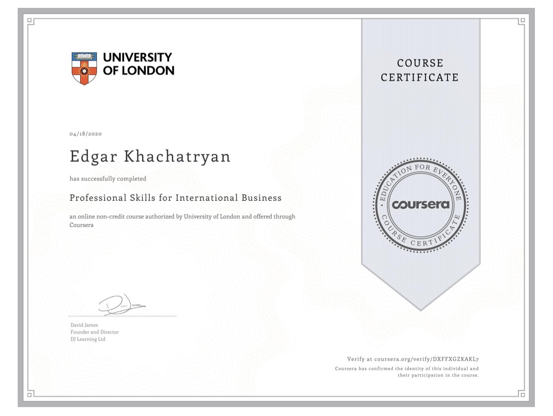 Certificate from University of London