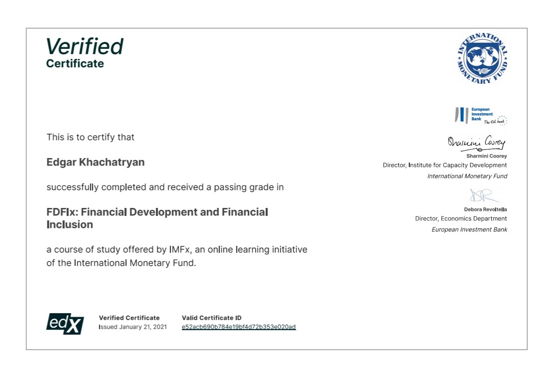 IMF and EIB Certificate